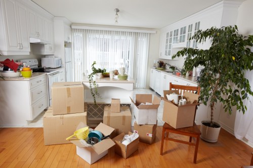 Boxes and furniture prepared for short-term storage collection